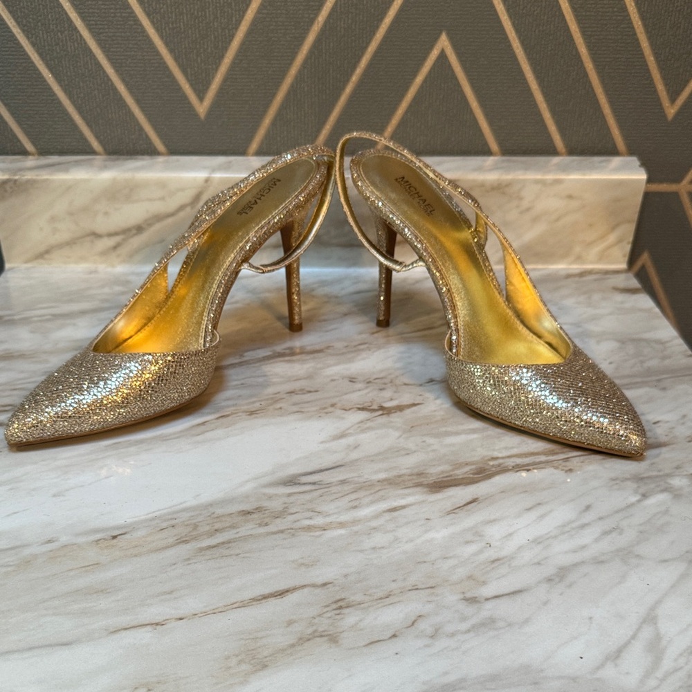 Michael Kors Gold Glitter Heels - Picture 3 of 7